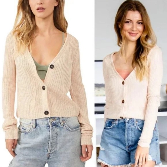 Free People Game On Ribbed Cardigan Sweater - Picture 1 of 11